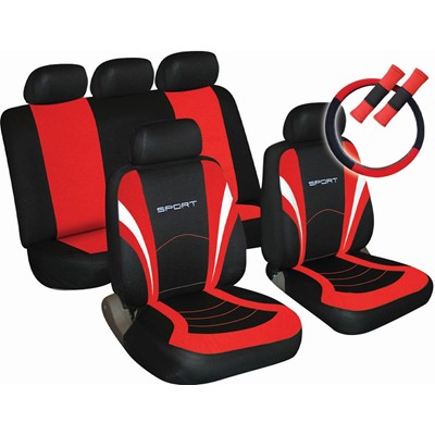 Sport Pack - Full Set + Steering wheel. + Seat Belt Pad - Red